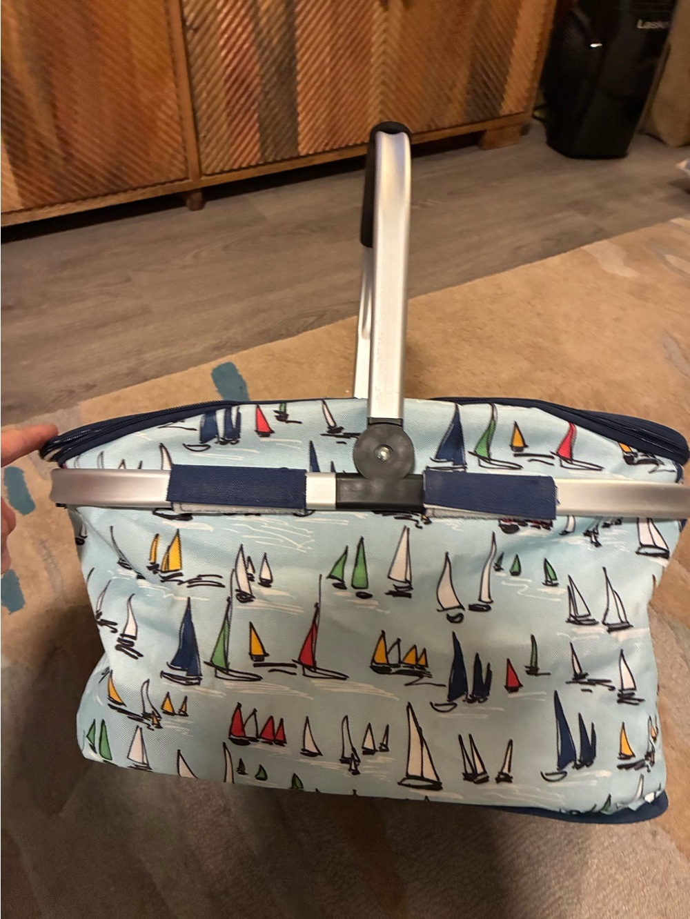 Thermal Carry Basket - Light Blue sailboat pattern.